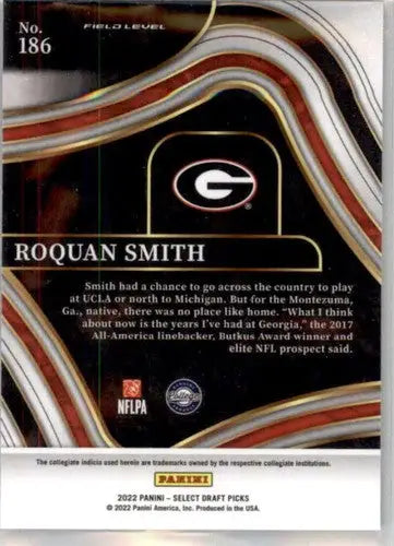 Roquan Smith football card from 2022 Panini Select Draft Picks Blue series