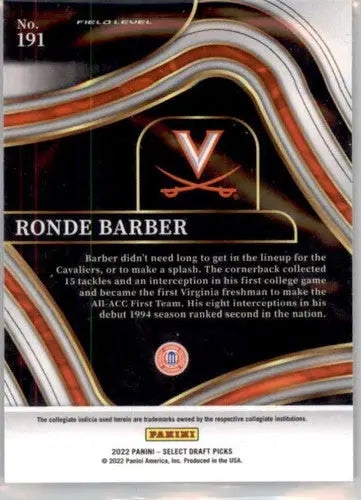 Original gloss Ronde Barber football card from Panini Select Draft Picks 2022