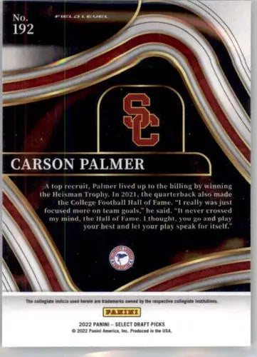 Carson Palmer football card from 2022 Panini Select Draft Picks Blue series