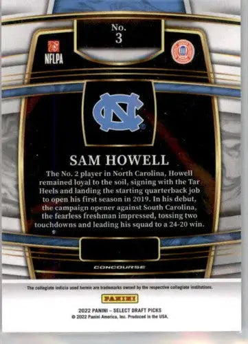 Original gloss Sam Howell football card from Panini Select Draft Picks series