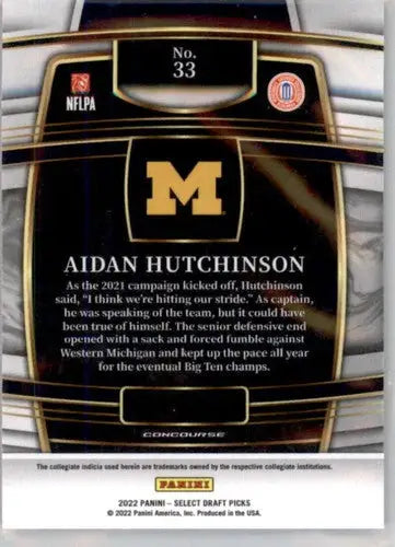 2022 Panini Select Draft Picks Blue #33 Aidan Hutchinson NM Near Mint C ID:66456 - Football Card Single