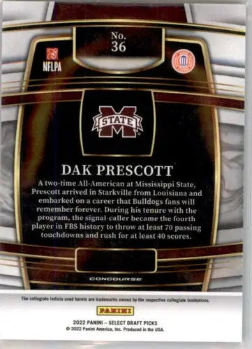 2022 Panini Select Draft Picks Blue #36 Dak Prescott NM-MT Concourse ID:48203 - Football Card Single