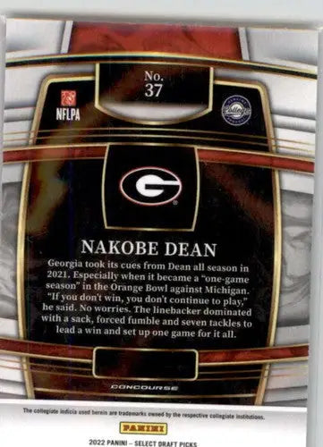 2022 Panini Select Draft Picks Blue #37 Nakobe Dean NM Near Mint Concou ID:66461 - Football Card Single