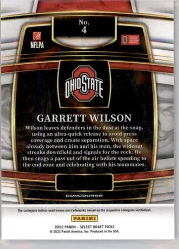 2022 Panini Select Draft Picks Blue #4 Garrett Wilson NM Near Mint Conc ID:66437 - Football Card Single
