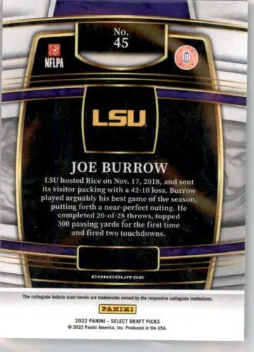 Original gloss Joe Burrow football card from Panini Select Draft Picks series
