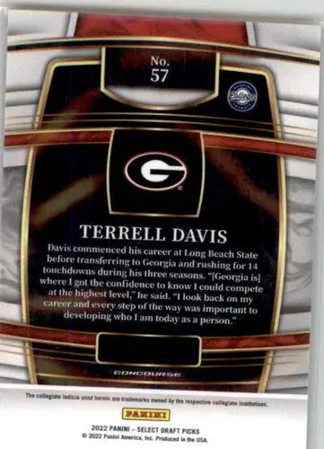 Original gloss Terrell Davis football card from 2022 Panini Select Draft Picks