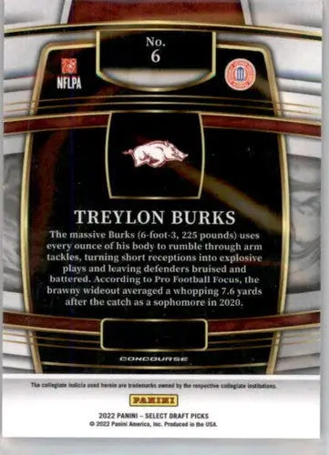 2022 Panini Select Draft Picks Blue #6 Treylon Burks NM Near Mint Conco ID:66438 - Football Card Single