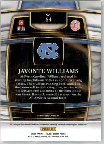 2022 Panini Select Draft Picks Blue #64 Javonte Williams NM Near Mint C ID:66476 - Football Card Single