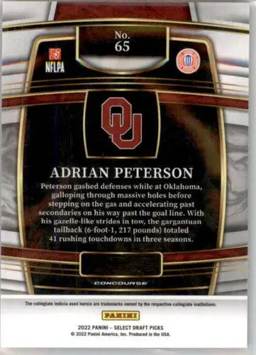 2022 Panini Select Draft Picks Blue #65 Adrian Peterson NM Near Mint Co ID:66478 - Football Card Single