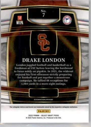 2022 Panini Select Draft Picks Blue #7 Drake London NM Near Mint Concou ID:66440 - Football Card Single
