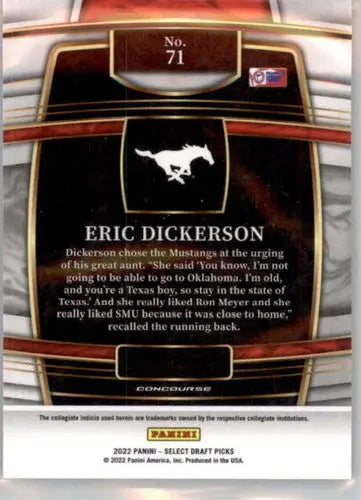 Football trading card back from 2022 Panini Select Draft Picks featuring Eric Dickerson