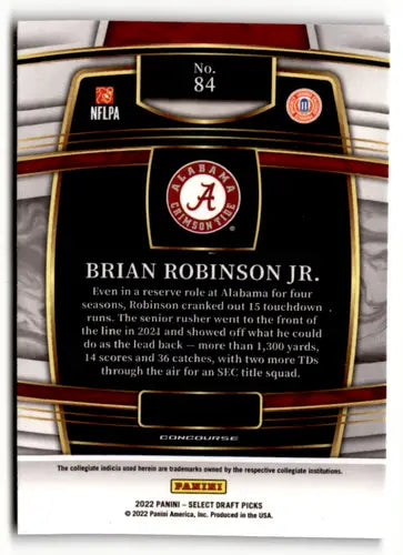 Football card back from 2022 Panini Select Draft Picks featuring original gloss and player info
