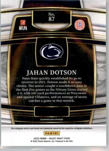 Jahan Dotson football card featuring original gloss from 2022 Panini Select Draft Picks
