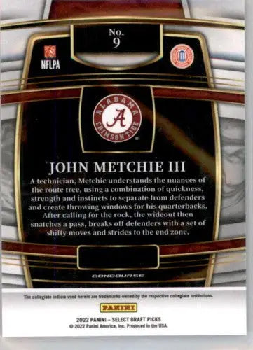 2022 Panini Select Draft Picks Blue #9 John Metchie III NM Near Mint Co ID:66442 - Football Card Single