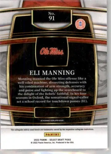 2022 Panini Select Draft Picks Blue #91 Eli Manning NM Near Mint Concou ID:66497 - Football Card Single