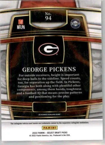 2022 Panini Select Draft Picks Blue George Pickens football card back in draft picks blue style