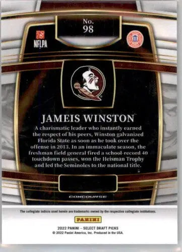 Jameis Winston football card from 2022 Panini Select Draft Picks blue set