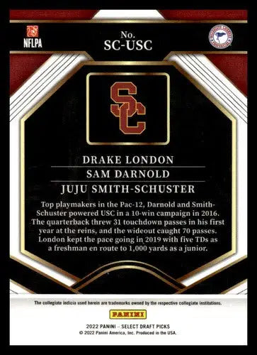USC football card from 2022 Panini Select Draft Picks featuring Drake London and JuJu Smith-Schuster