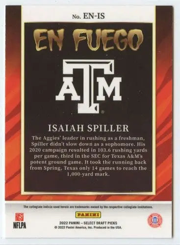 2022 Panini Select Draft Picks En Fuego #13 Isaiah Spiller NM-MT - Football Card Single