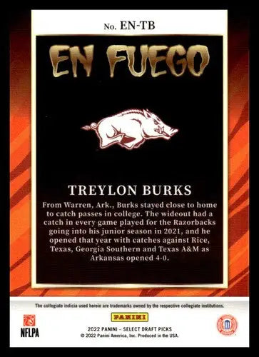 Original gloss Treylon Burks football card from Panini Select Draft Picks 2022