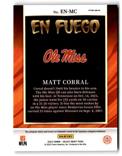 2022 Panini Select Draft Picks En Fuego Silver Prizm #3 Matt Corral NM ID:66408 - Football Card Single