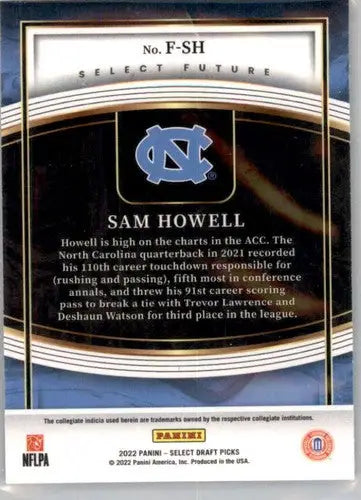 Sam Howell football card from 2022 Panini Select Draft Picks Future series
