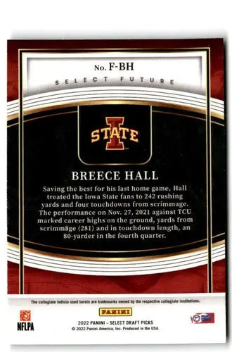 Breece Hall football card from 2022 Panini Select Draft Picks Future series