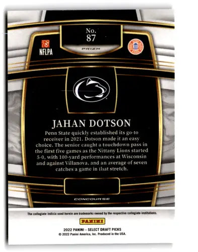 2022 Panini Select Draft Picks Gold Lazer Prizm #87 Jahan Dotson NM Nea ID:66424 - Football Card Single