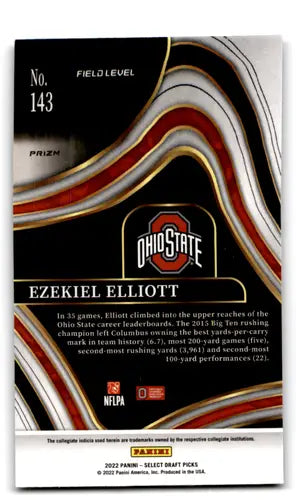 Ezekiel Elliott football card from 2022 Panini Select Draft Picks Silver Prizm