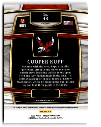 Original gloss Cooper Kupp football card from Panini Select Draft Picks Silver Prizm