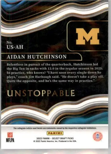 2022 Panini Select Draft Picks Unstoppable #24 Aidan Hutchinson NM-MT - Football Card Single
