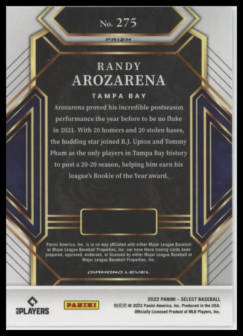 2022 Panini Select - Holo Randy Arozarena 275 Tampa Bay Rays NM - Baseball Card Single