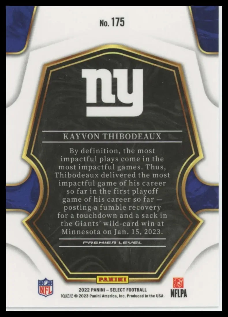 2022 Panini Select Kayvon Thibodeaux RC 175 New York Giants - Football Card Single