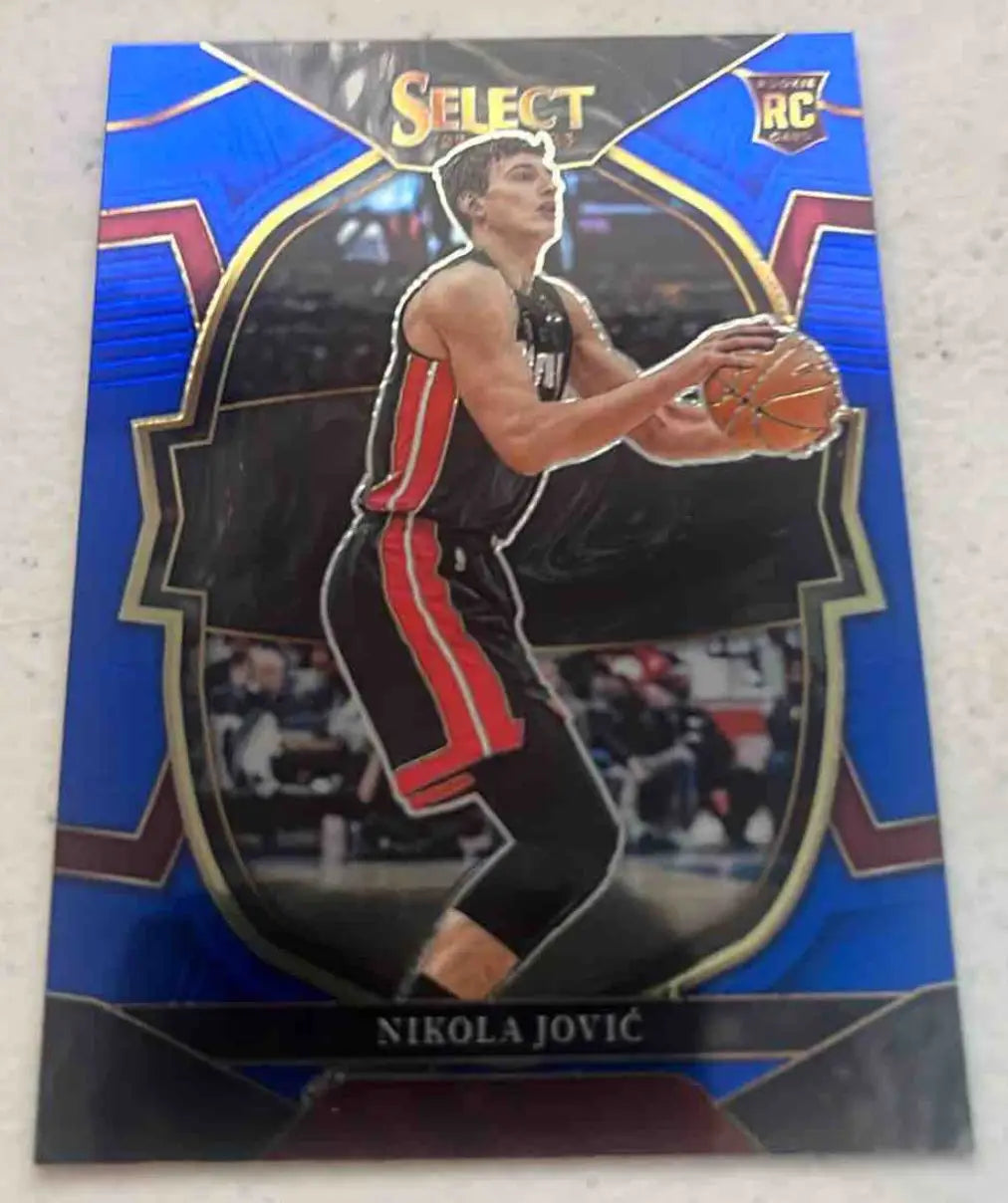 Blue basketball trading card of Nikola Jovic from Panini Select Nikola series
