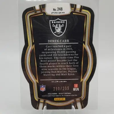 2022 Panini Select Prizm Neon Green Die Cut #248 Derek Carr /299 Raiders Saints - Football Card Single