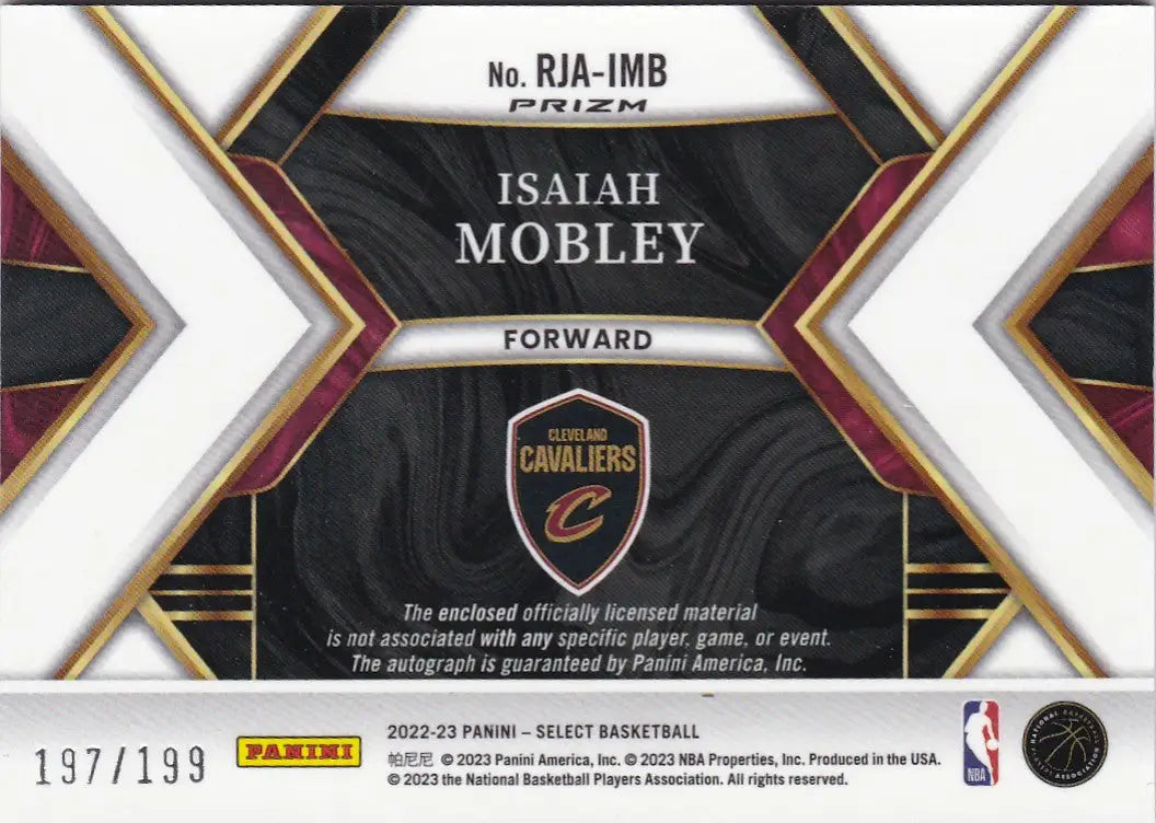 2022 PANINI SELECT #RJA-IMB ISAIAH MOBLEY RPA 197/199- CLEVELAND CAVALIERS - Basketball Card Single