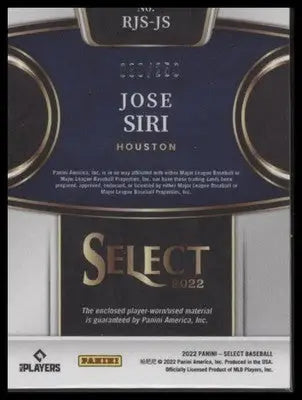 2022 Panini Select #RJS-JS Jose Siri Rookie Jumbo Swatch Holo #/250 - Baseball Card Single