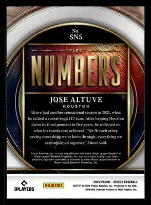 2022 Panini Select #SN5 Jose Altuve Select Numbers - Baseball Card Single
