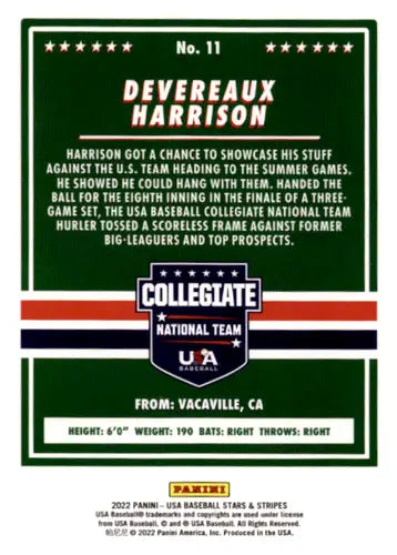 2022 Panini Stars and Stripes Longevity Holo Gold #11 Devereaux Harriso ID:44282 - Other