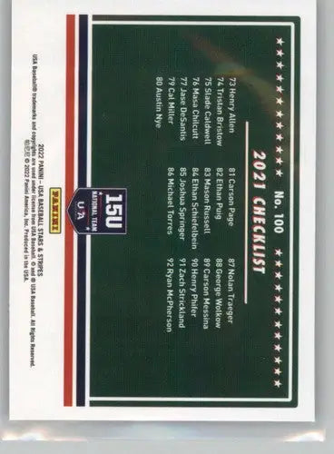 2022 Panini Stars and Stripes Longevity Retail #100 USA Baseball 15U Na ID:44975 - Baseball Card Single
