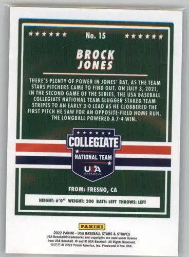 Original gloss Brock Jones baseball card from Panini Stars and Stripes Longevity series