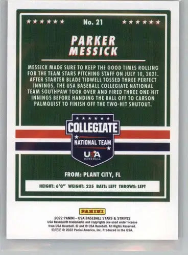 2022 Panini Stars and Stripes Longevity Retail #21 Parker Messick NM-MT ID:44370 - Baseball Card Single