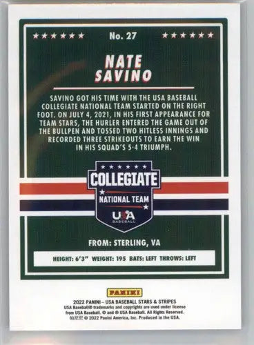 2022 Panini Stars and Stripes Longevity Retail #27 Nate Savino NM-MT ID:44375 - Baseball Card Single