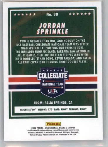 2022 Panini Stars and Stripes Longevity Retail #30 Jordan Sprinkle NM-M ID:44376 - Basketball Card Single