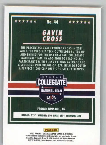 Gavin Cross baseball card from Panini Stars and Stripes Longevity with original gloss