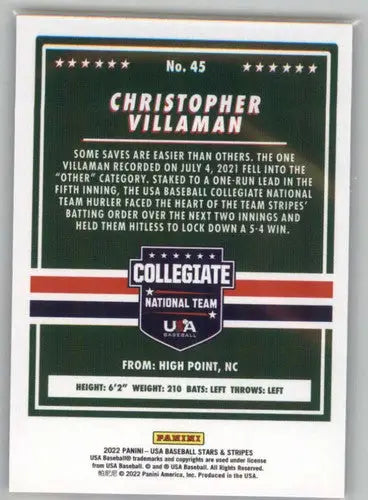 Christopher Villaman baseball card from Panini Stars and Stripes Longevity retail series
