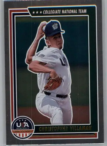Baseball card featuring pitcher Christopher Villaman from Panini Stars Stripes Longevity series