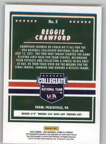 Reggie Crawford baseball card from 2022 Panini Stars and Stripes Longevity with original gloss