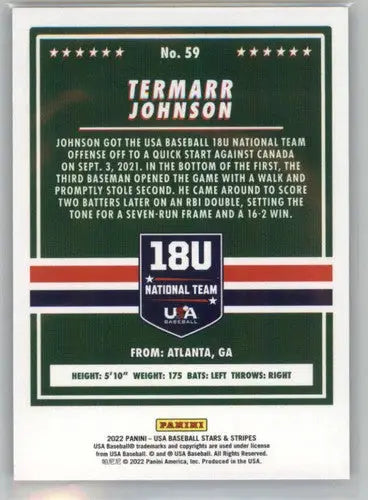 Termarr Johnson baseball card from Panini Stars and Stripes Longevity retail set