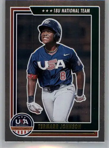 Baseball card featuring Termarr Johnson from Panini Stars and Stripes Longevity series